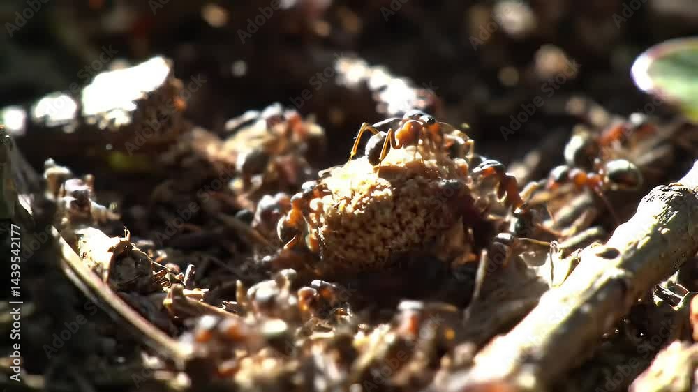 Ants Collaborative Team Carrying Food Across Forest Floor Eye Level Angle a Concept Video for Motivational Content About Teamwork And Determination Ants Collaborative Team Carrying Food Across Forest Floor Eye Level Angle a Concept Video for Motivational Content About Teamwork And Determination