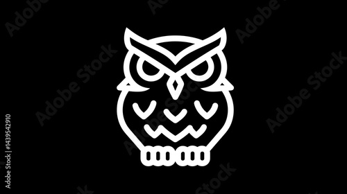 Minimalistic logo of an owl in white on a black background