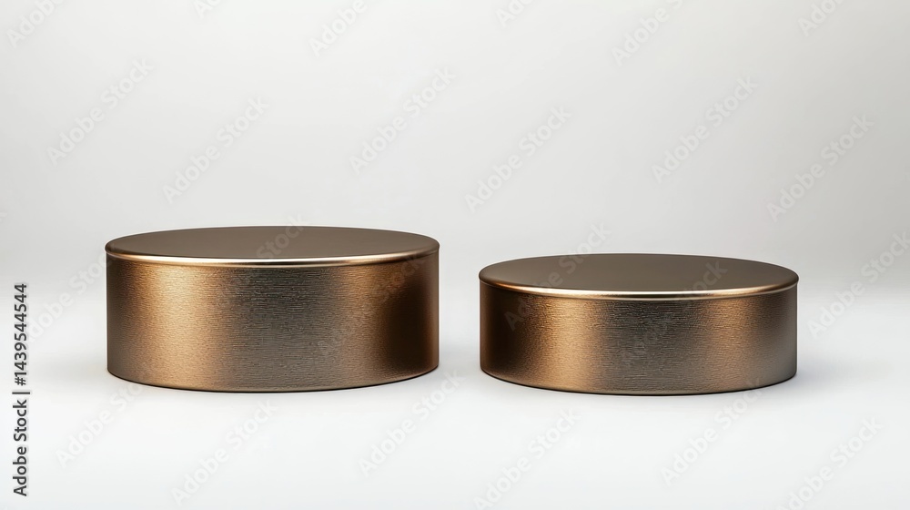 Metallic bronze podiums with brushed surfaces on white background Metallic bronze podiums with brushed surfaces on white background