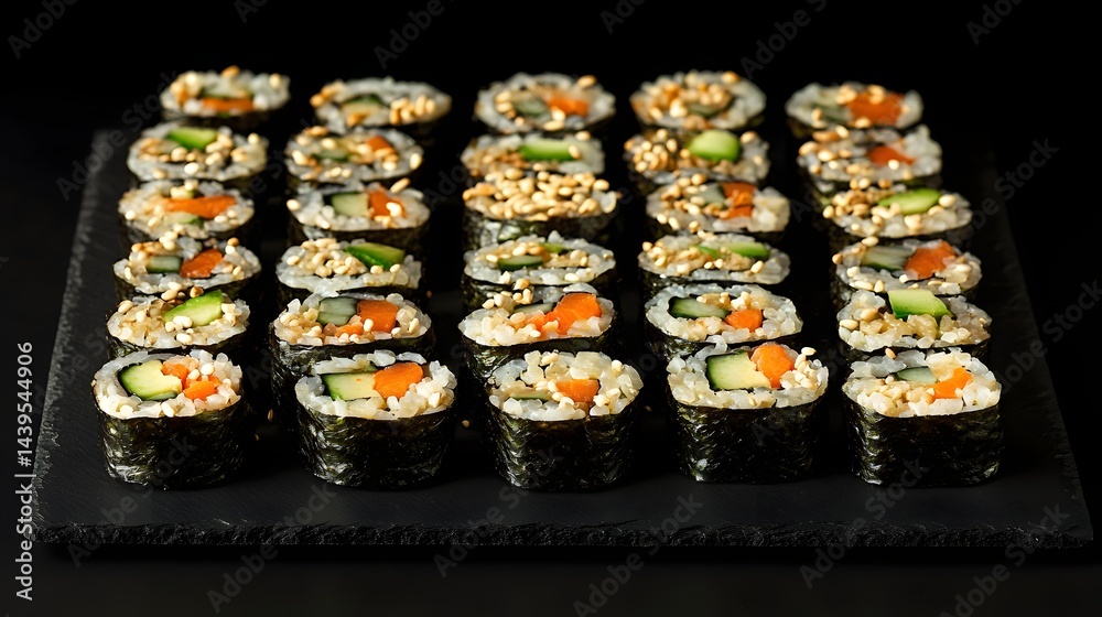 Assorted veggie sushi rolls made with brown rice and fresh vegetables.
Assorted veggie sushi rolls made with brown rice and fresh vegetables.