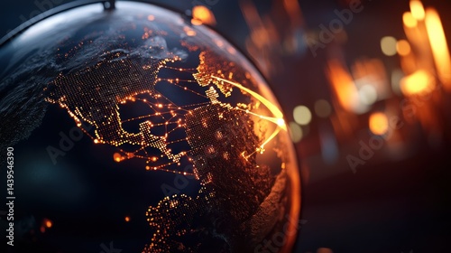 Global Network Globe with Vivid Connections, Industrial Background