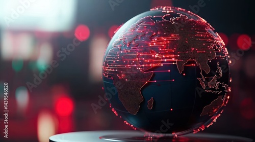 Global data network sphere in a city background