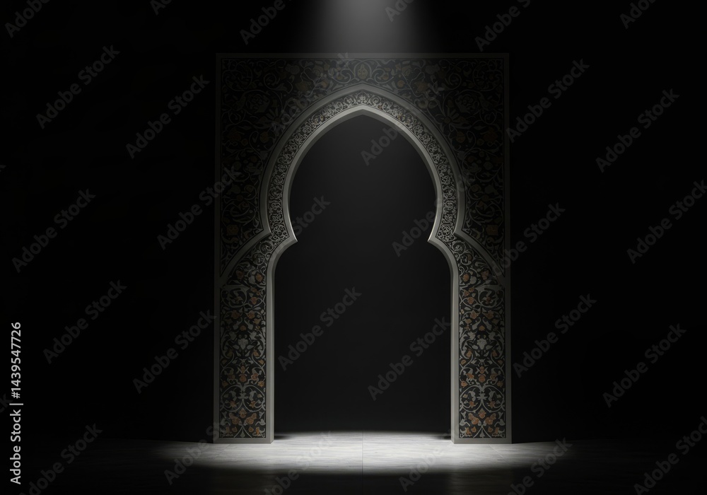 Fototapeta premium Ornate Islamic Archway in Dramatic Lighting for Cultural Projects Design