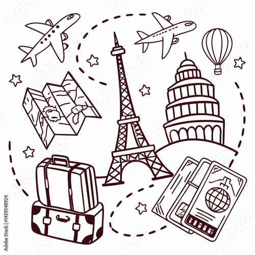 Travel Doodle Vector Adventure Illustration