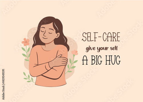 self hug illustration flat pastel color