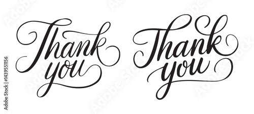 Elegant "Thank You" calligraphy design set, hand lettering style, perfect for greeting cards, wedding invitations, thank you notes, branding, and modern decorative purposes.