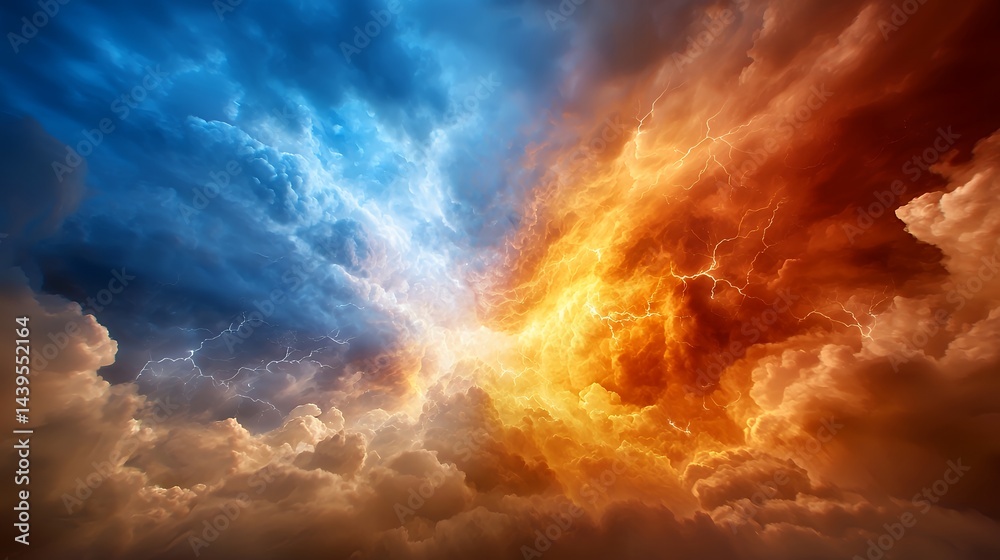 Fototapeta premium Dramatic Sky with Lightning and Storm Clouds Displaying Weather Contrast