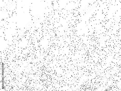 Grainy stains vector texture. Grunge dotted background. Black rough splash repeating pattern. Dirty grain noise overlay with drops, specks, spots, gravel.