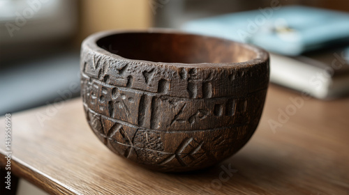 Ancient Carved Wooden Bowl:...