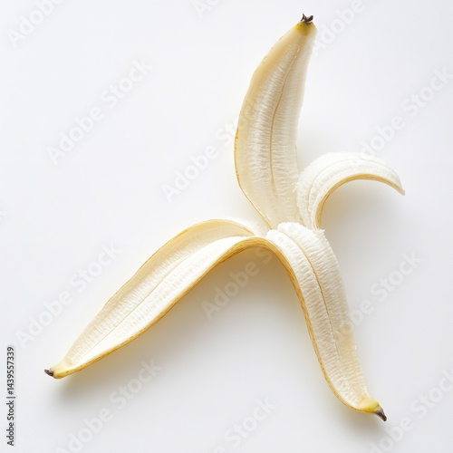 Stock photo of peeled banana fruit on white background for healthy eating and food photography use cases on transparent background