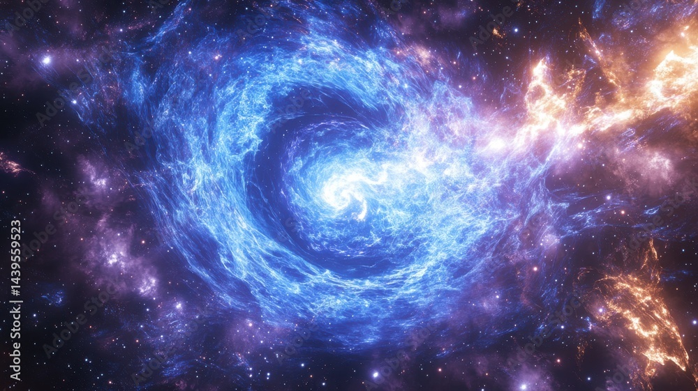 Cosmic Spiral Nebula with Vivid Blue and Orange Hues nebula spiral galaxy space cosmos universe blue Cosmic Spiral Nebula with Vivid Blue and Orange Hues nebula spiral galaxy space cosmos universe blue