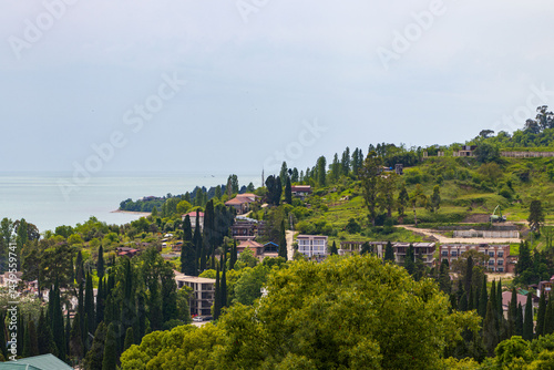 New Athos, Abkhazia, Georgia - July 09, 2023: Landscape with a view of the new Athos monastery.