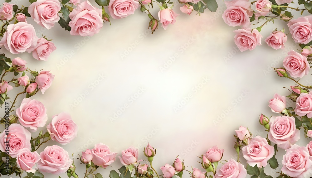 Beautiful Arrangement of Pink Roses Creating Elegant Floral Frame