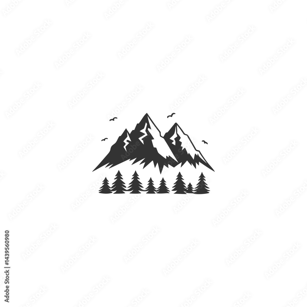Obraz premium Mountain Landscape Silhouette with Pine Trees