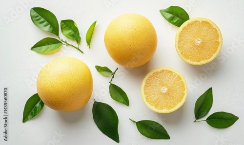 Wallpaper Mural Fresh Yellow Citrus Fruit with Leaves on White Background Torontodigital.ca