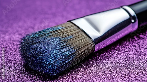 Makeup brush with shimmering blue glitter