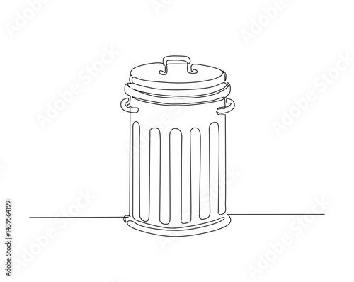 Trash can outline drawing vector illustration. one continuous line drawing of trash can or dusbin.