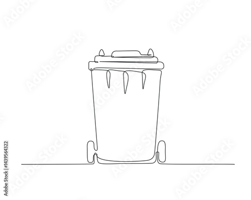 Trash can outline drawing vector illustration. one continuous line drawing of trash can or dusbin.