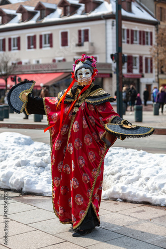 Disguised Person with Chinese Fans - Annecy Venetian Carnival 2013