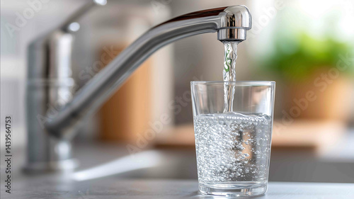Filling up a glass with drinking water from kitchen tap highresolution ultrahigh quality Depth Sharpness no logos bright lighting soft shadows perfect for stock photo