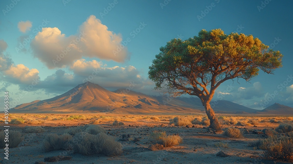 Fototapeta premium Plains view with tree, mountains, and stunning clouds