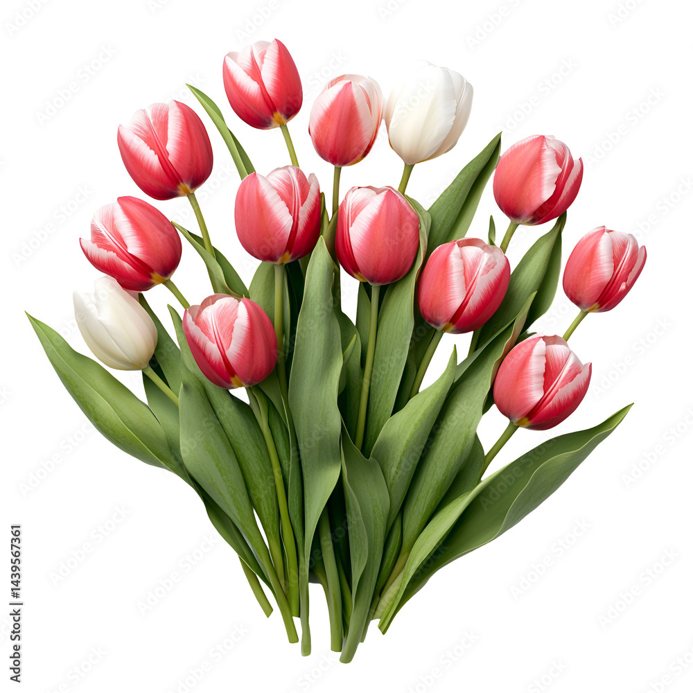 Fototapeta premium Red and white tulips bouquet floral arrangement spring flowers