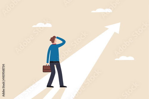 Finding purpose, objective and motivation to achieve goal, existential crisis to discover life meaning, challenge to define business target concept, confused businessman aiming at future purpose arrow