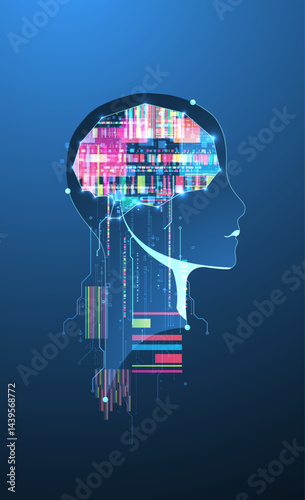 Obraz na płótnie Abstract background on the theme of artificial intelligence. Brain shape with technological elements inside the contour. w salonie