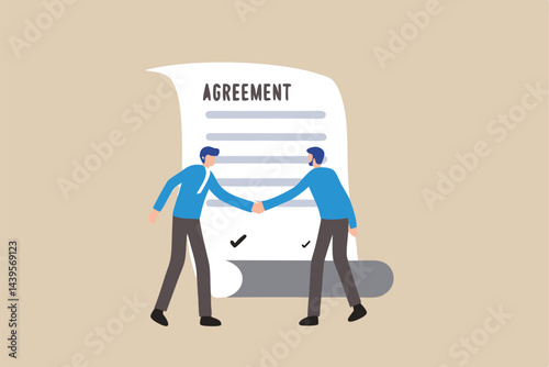 Business deal, agreement or collaboration document, contract or success negotiation, executive handshaking concept, businessman partner people shaking hand after signing business agreement document.