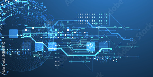 Abstract circuit board background with sphere. Hi-tech digital technology concept. Vector.