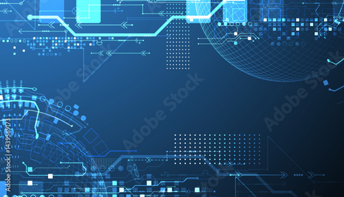 Abstract circuit board background with sphere. Hi-tech digital technology concept. Vector.