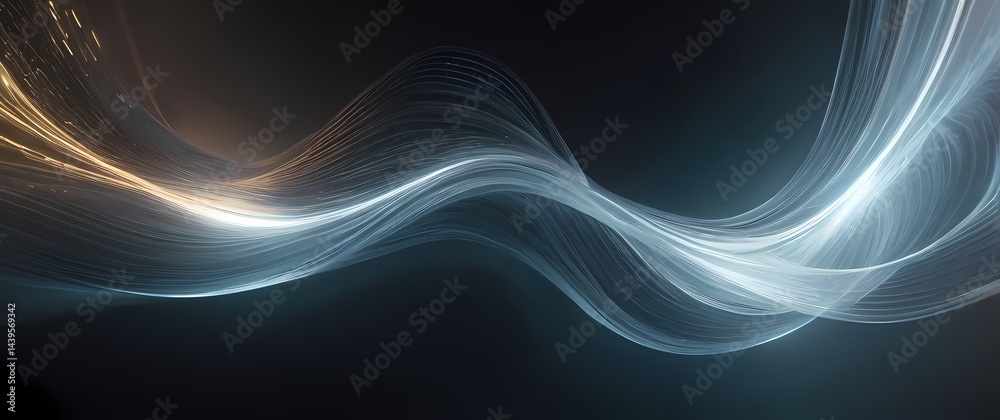 Abstract digital compositions featuring flowing metal textures and ethereal light particles. Extremely detailed high resolution illustration.