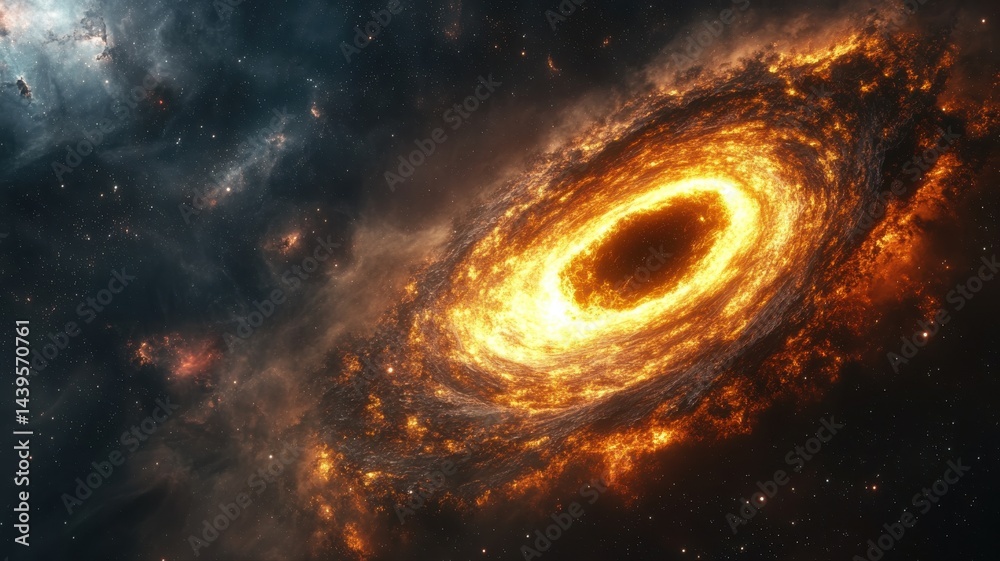 Obraz premium Cosmic Inferno: Fiery Galaxy in the Depths of Space galaxy spiral galaxy space cosmos universe stars