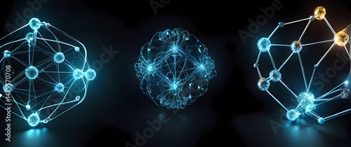 Obraz na płótnie D molecular diagrams glowing with interlinked nodes on dark sleek backgrounds. Extremely detailed high resolution illustration. w salonie