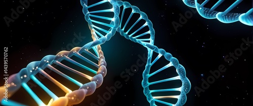 Obraz na płótnie D DNA double helix rotating with dynamic color shifts against space themed backdrops. Extremely detailed high resolution illustration. w salonie
