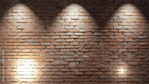 Brick wall with three spotlights shining on it, creating a textured background