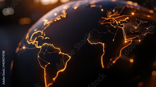 Global Network Connections, Earth, night view, illuminated borders.  Possible use presentations, stock images