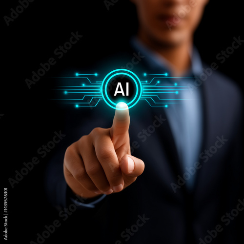 Homme d’affaires touchant hologramme IA