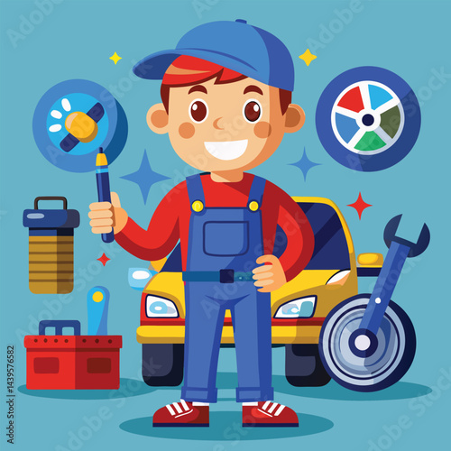 mechanic with wrench and car