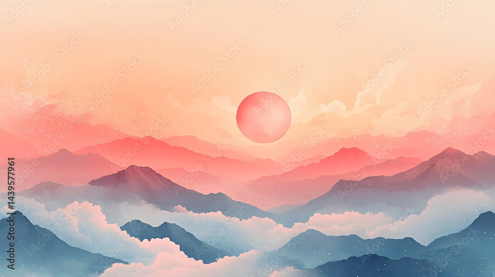 Fototapeta premium Breathtaking mountain range with stunning sunset in background creating a dreamy atmosphere
