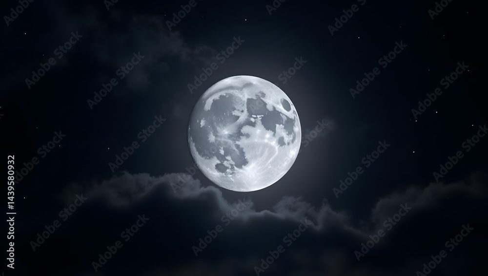 Fototapeta premium Illustration a majestic full moon, softly illuminated by the moon's gentle light.