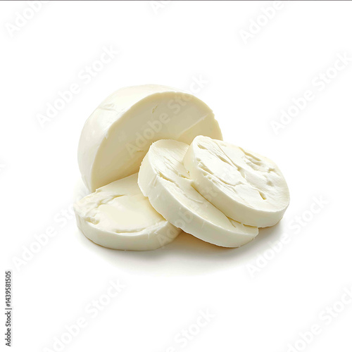 slices of mozzarella cheese three quarter view no background