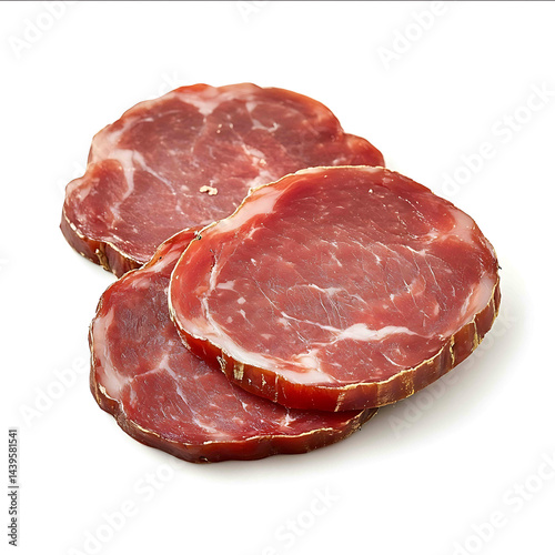 round slices of cured loin without fat three quarter view no background