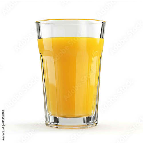 a glass of orange juice three quarter view white background