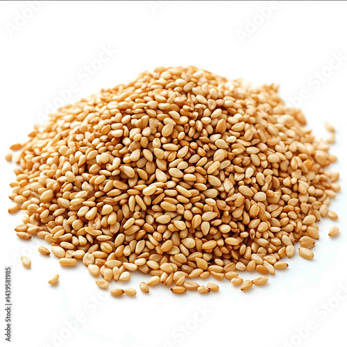 a pile of sesame seeds side view white background