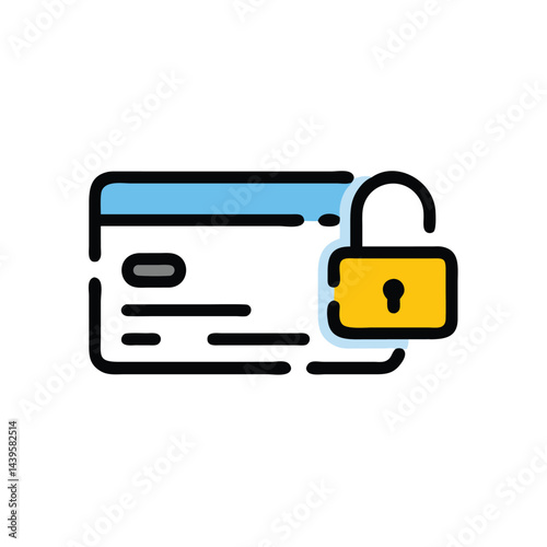 credit card with lock payment security on white background for web and graphic design