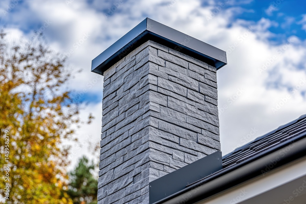 Obraz premium Modern gray stone chimney on a house