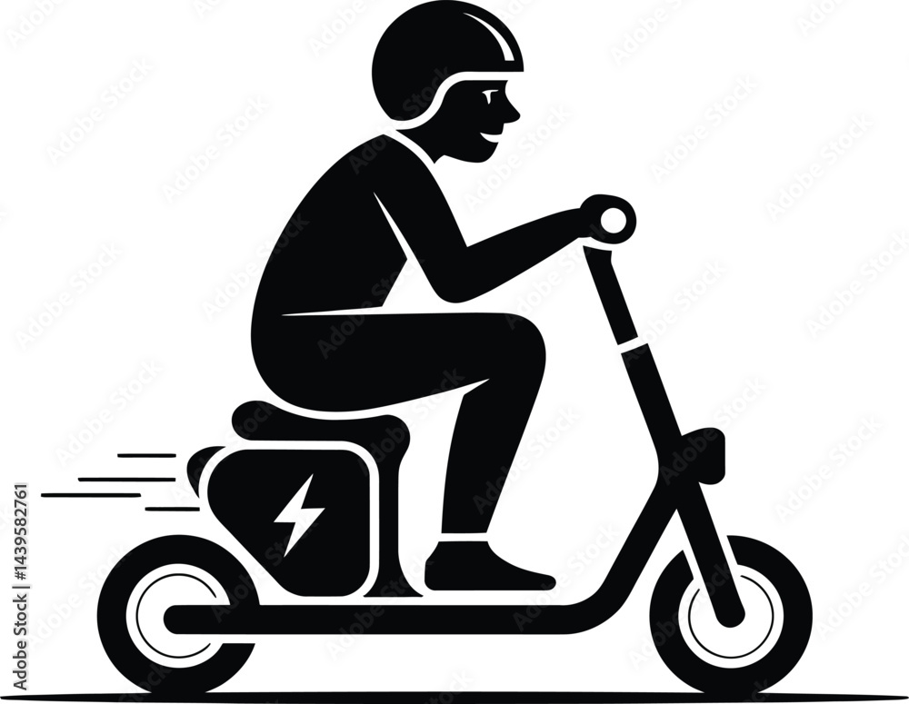 Fototapeta premium Person riding electric scooter black silhouette illustration eco friendly transportation for urban mobility