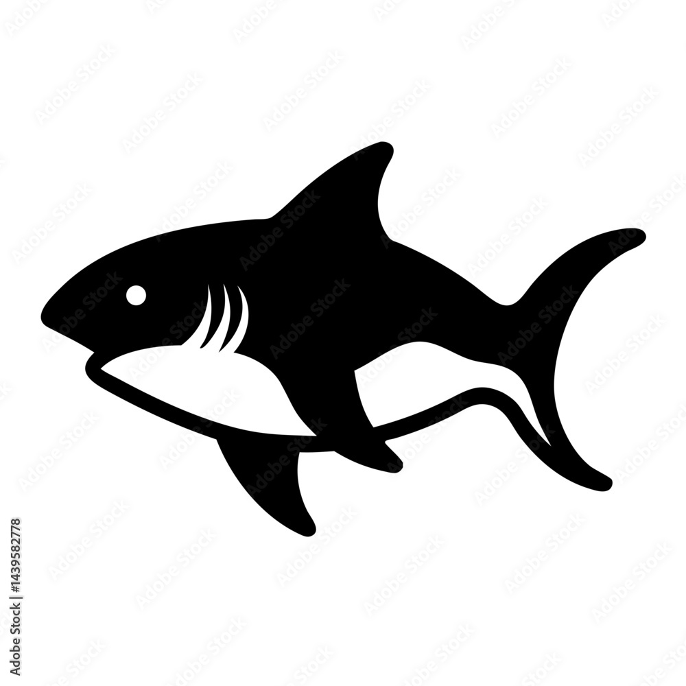 Obraz premium Black silhouette of a shark swimming against a white background 