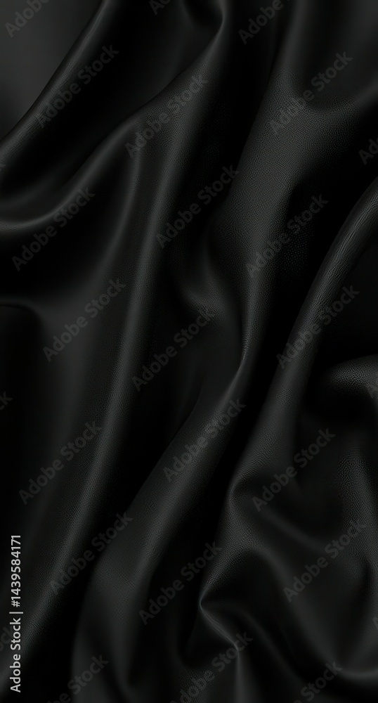 Obraz premium Smooth Black Leather Texture with Soft Folds and Subtle Light Reflections, Abstract Dark Material Background